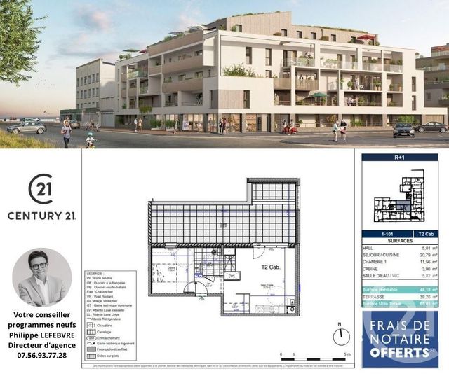 Appartement T2 à vendre - 2 pièces - 46.18 m2 - CUCQ - 62 - NORD-PAS-DE-CALAIS - Century 21 Prestige Et Patrimoine
